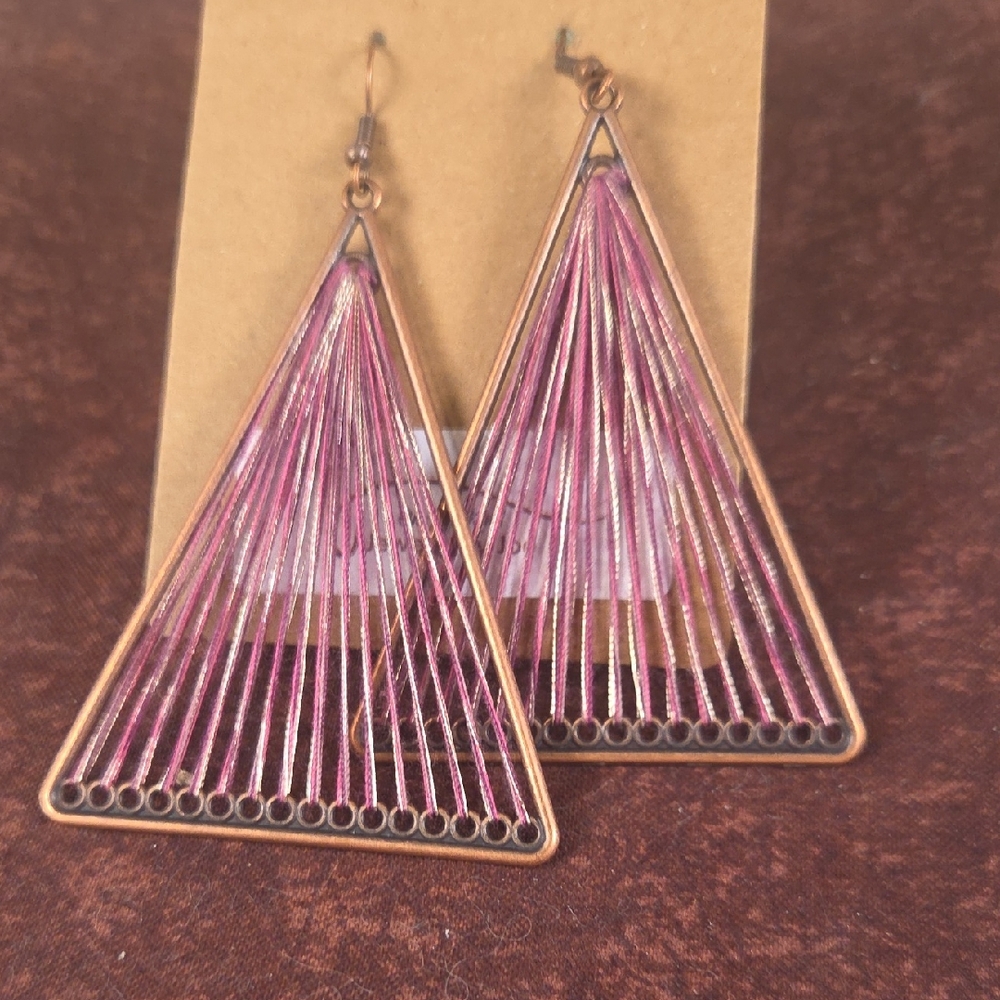 Pink and Gold Triangle Earrings - Picture 1 of 1